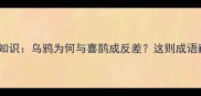 花乌鸦成语冷知识乌鸦为何与喜鹊成反差这则成语藏着千年智慧
