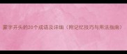 蒙字开头的20个成语及详细附记忆技巧与用法指南